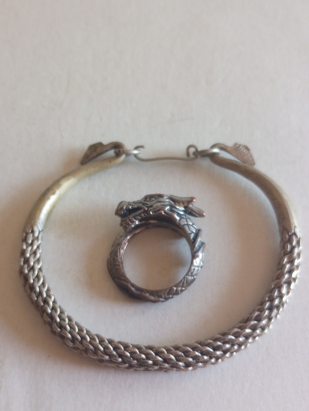 Vintage Middle Eastern Hand Made Snake Bracelet Solid Silver